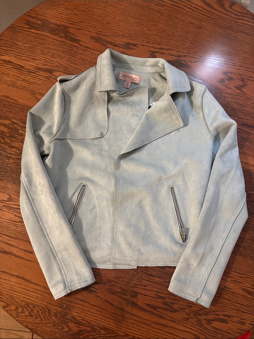 Philosophy Pale Sage Suede-Look Moto Jacket